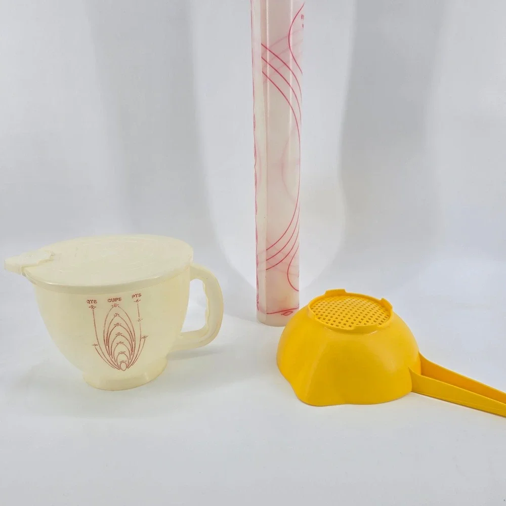 Tupperware Baking Set Vintage Pastry Mat Batter Bowl Strainer